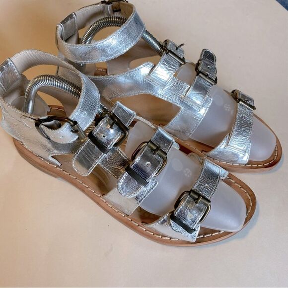 H By Hudson London Silver leather strappy buckle gladiator sandals -40/US 9 - Picture 2 of 13